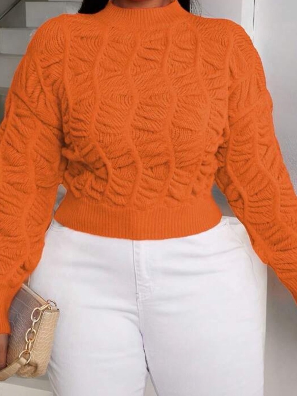 Cozy Cable-Knit Orange Sweater - Women's Pullover